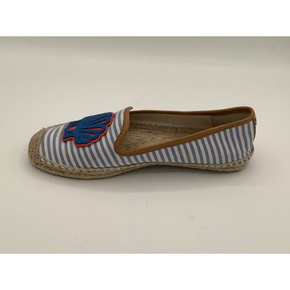 EUC Tory Burch Flats Size 7 Crab Shell Woven Bottom Blue White Stripes Preppy - Picture 5 of 6